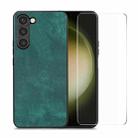 For Samsung Galaxy S23+ 5G ENKAY Retro Leather Skin PC Phone Case with 0.18mm Glass Film(Green) - 1