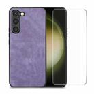 For Samsung Galaxy S23+ 5G ENKAY Retro Leather Skin PC Phone Case with 0.18mm Glass Film(Purple) - 1