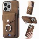 For iPhone 14 Pro Electroplating Skin-feel Leather Ring Card Wallet Phone Case(Brown) - 1