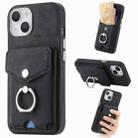 For  iPhone 15 Plus Electroplating Skin-feel Leather Ring Card Wallet Phone Case(Black) - 1