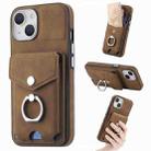 For  iPhone 15 Plus Electroplating Skin-feel Leather Ring Card Wallet Phone Case(Brown) - 1