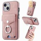 For  iPhone 15 Plus Electroplating Skin-feel Leather Ring Card Wallet Phone Case(Pink) - 1