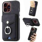 For iPhone 15 Pro Electroplating Skin-feel Leather Ring Card Wallet Phone Case(Black) - 1