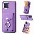For Samsung Galaxy A03 164mm Electroplating Skin-feel Leather Ring Card Wallet Phone Case(Purple) - 1