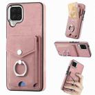 For Samsung Galaxy A22 4G Electroplating Skin-feel Leather Ring Card Wallet Phone Case(Pink) - 1