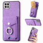 For Samsung Galaxy A22 5G Electroplating Skin-feel Leather Ring Card Wallet Phone Case(Purple) - 1