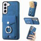 For Samsung Galaxy S22+ 5G Electroplating Skin-feel Leather Ring Card Wallet Phone Case(Blue) - 1