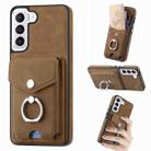 For Samsung Galaxy S22+ 5G Electroplating Skin-feel Leather Ring Card Wallet Phone Case(Brown) - 1