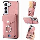 For Samsung Galaxy S22 5G Electroplating Skin-feel Leather Ring Card Wallet Phone Case(Pink) - 1