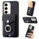 For Samsung Galaxy S23 5G Electroplating Skin-feel Leather Ring Card Wallet Phone Case(Black) - 1