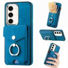 For Samsung Galaxy S23 5G Electroplating Skin-feel Leather Ring Card Wallet Phone Case(Blue) - 1