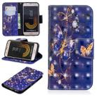 3D Colored Drawing Pattern Horizontal Flip Leather Case for Galaxy J330, with Holder & Card Slots & Wallet(Purple Butterfly) - 1