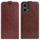 For Motorola Moto G85 5G R64 Texture Single Vertical Flip Leather Phone Case(Brown) - 1