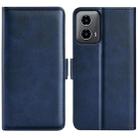 For Motorola Moto G34 Dual-side Magnetic Buckle Horizontal Flip Leather Phone Case(Dark Blue) - 1