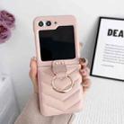 For Samsung Galaxy Z Flip5 5G V-shaped Pattern Leather Ring Holder Shockproof Phone Case(Pink) - 1