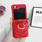 For Samsung Galaxy Z Flip5 5G V-shaped Pattern Leather Ring Holder Shockproof Phone Case(Red) - 1