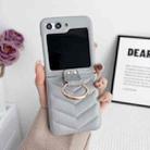 For Samsung Galaxy Z Flip5 5G V-shaped Pattern Leather Ring Holder Shockproof Phone Case(Grey) - 1