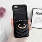 For Samsung Galaxy Z Flip5 5G V-shaped Pattern Leather Ring Holder Shockproof Phone Case(Black) - 1