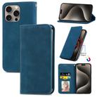 For iPhone 16 Pro Max Retro Skin Feel Magnetic Flip Leather Phone Case(Blue) - 1