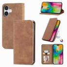 For iPhone 16 Plus Retro Skin Feel Magnetic Flip Leather Phone Case(Brown) - 1