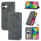 For iPhone 16 Plus Retro Skin Feel Magnetic Flip Leather Phone Case(Gray) - 1