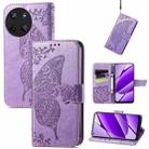 For Realme 11 4G Global Butterfly Love Flower Embossed Leather Phone Case(Light Purple) - 1