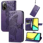 For Realme C67 4G Butterfly Love Flower Embossed Leather Phone Case(Dark Purple) - 1