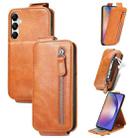 For Samsung Galaxy A55 5G Zipper Wallet Vertical Flip Leather Phone Case(Brown) - 1