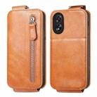 For OPPO A38 Zipper Wallet Vertical Flip Leather Phone Case(Brown) - 1