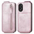 For OPPO A38 Zipper Wallet Vertical Flip Leather Phone Case(Pink) - 1