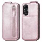 For OPPO A58 Zipper Wallet Vertical Flip Leather Phone Case(Pink) - 1