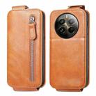 For Realme 12+ Zipper Wallet Vertical Flip Leather Phone Case(Brown) - 1