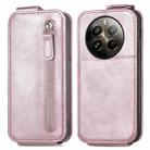 For Realme 12+ Zipper Wallet Vertical Flip Leather Phone Case(Pink) - 1