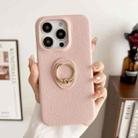 For iPhone 15 Pro Max Litchi Texture Ring Holder Shockproof Phone Case(Pink) - 1