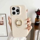 For iPhone 15 Pro Litchi Texture Ring Holder Shockproof Phone Case(White) - 1