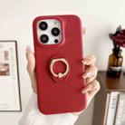 For iPhone 15 Pro Litchi Texture Ring Holder Shockproof Phone Case(Red) - 1