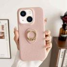 For iPhone 15 Plus Litchi Texture Ring Holder Shockproof Phone Case(Pink) - 1