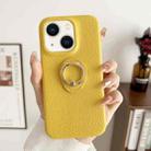 For iPhone 15 Plus Litchi Texture Ring Holder Shockproof Phone Case(Yellow) - 1