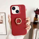 For iPhone 15 Litchi Texture Ring Holder Shockproof Phone Case(Red) - 1