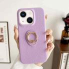 For iPhone 15 Litchi Texture Ring Holder Shockproof Phone Case(Purple) - 1