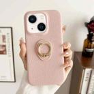 For iPhone 15 Litchi Texture Ring Holder Shockproof Phone Case(Pink) - 1