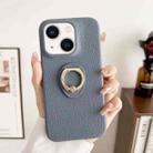 For iPhone 15 Litchi Texture Ring Holder Shockproof Phone Case(Grey) - 1