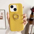 For iPhone 15 Litchi Texture Ring Holder Shockproof Phone Case(Yellow) - 1