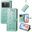 For DOOGEE X98 Pro / X98 Cat and Dog Embossed Leather Phone Case(Green) - 1