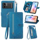 For DOOGEE X98 Pro / X98 Embossed Flower Zipper Leather Phone Case(Blue) - 1