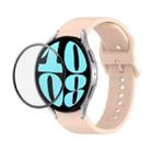 For Samsung Galaxy Watch6 44mm JUNSUNMAY Silicone Adjustable Strap + Full Coverage PMMA Screen Protector Kit(Light Pink) - 1