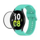 For Samsung Galaxy Watch5 44mm JUNSUNMAY Silicone Adjustable Strap + Full Coverage PMMA Screen Protector Kit(Cyan) - 1