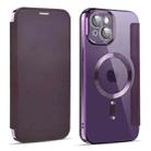 For iPhone 15 Shield MagSafe RFID Anti-theft Leather Phone Case(Purple) - 1