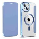 For iPhone 15 Plus Shield MagSafe RFID Anti-theft Leather Phone Case(Blue) - 1