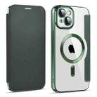 For iPhone 15 Plus MagSafe Magnetic RFID Anti-theft Leather Phone Case(Green) - 1